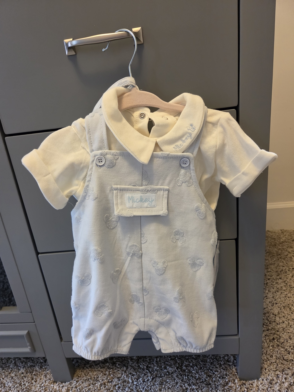 Mickey Mouse Light Blue & White Baby Romper Set